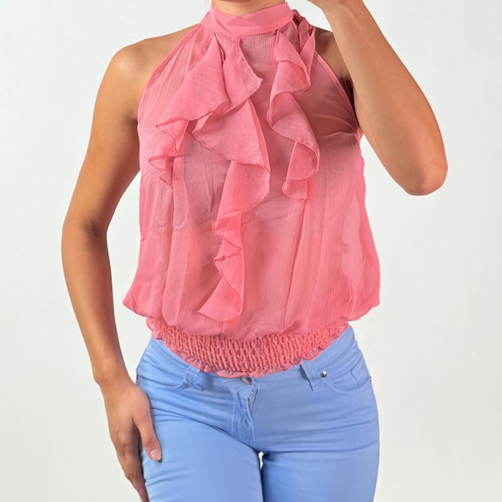 Coral Pink Sheer Ruffled Top M